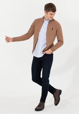 Erkek Camel Melanj Basic Triko Hırka - 50257599032