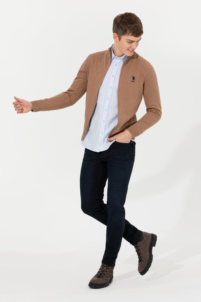 Erkek Camel Melanj Basic Triko Hırka - 50257599032