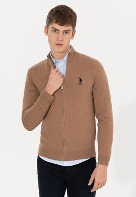 Erkek Camel Melanj Basic Triko Hırka - 50257599032