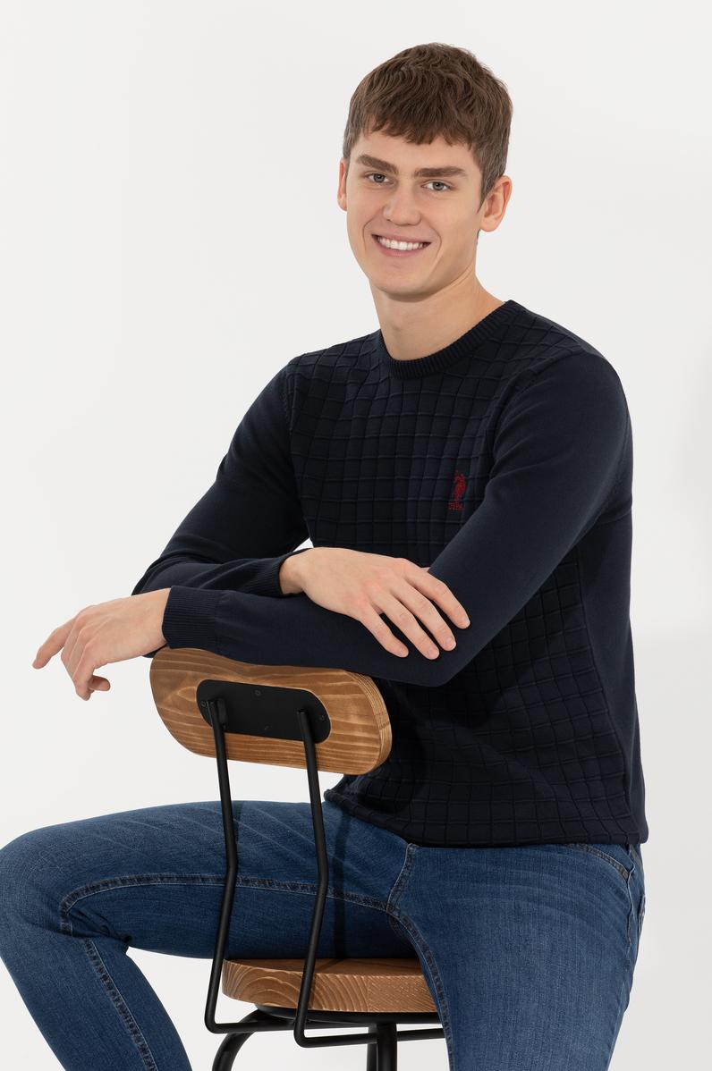 Erkek Lacivert Bisiklet Yaka Triko Kazak