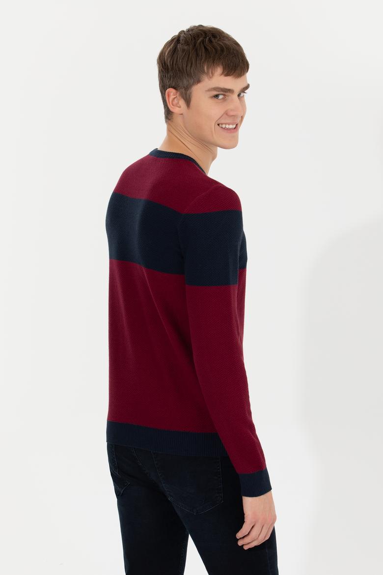 Erkek Bordo Bisiklet Yaka Triko Kazak - 50258073013