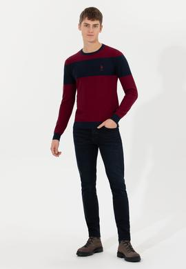 Erkek Bordo Bisiklet Yaka Triko Kazak - 50258073013