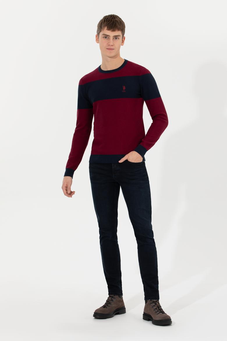 Erkek Bordo Bisiklet Yaka Triko Kazak - 50258073013