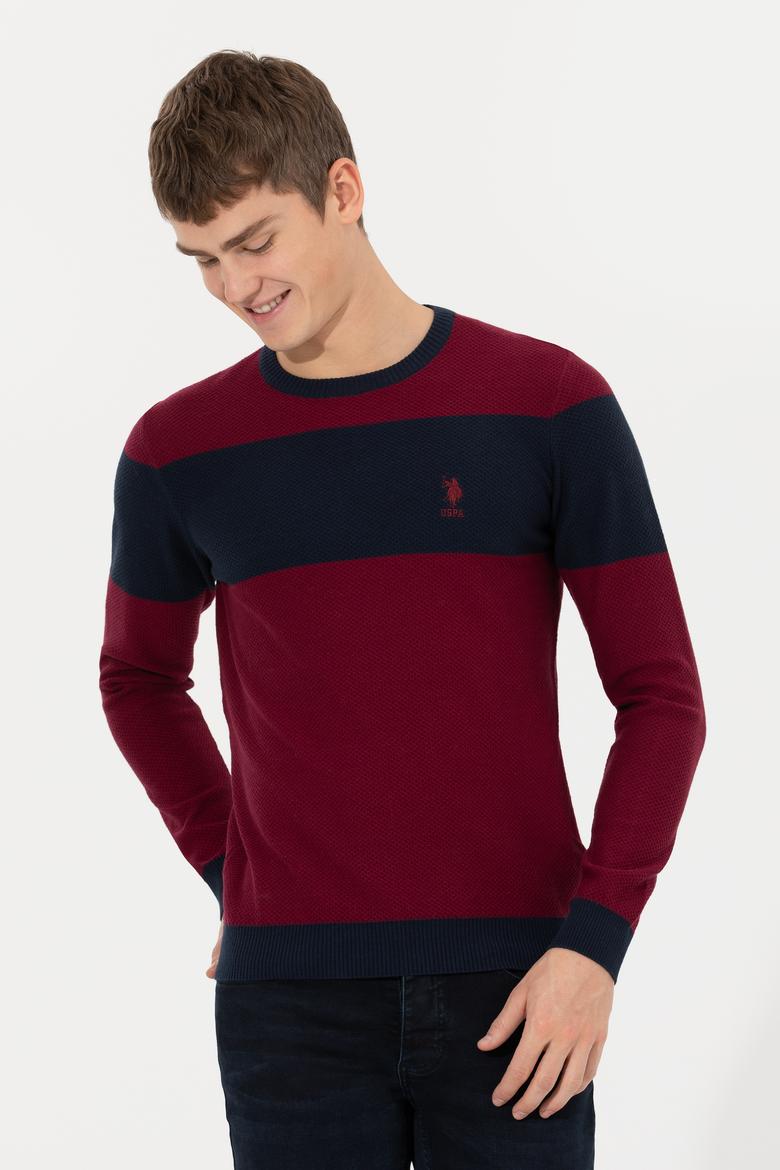 Erkek Bordo Bisiklet Yaka Triko Kazak