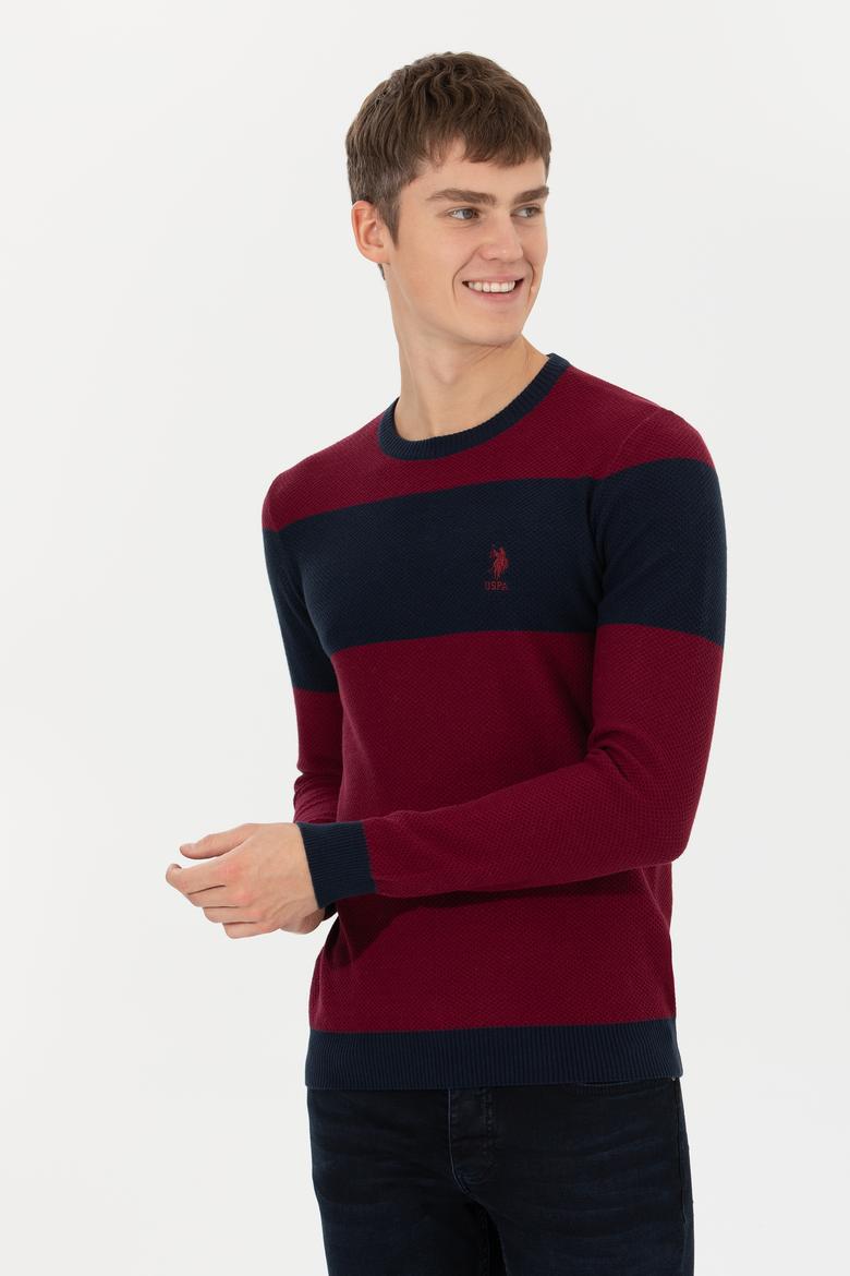 Erkek Bordo Bisiklet Yaka Triko Kazak - 50258073013