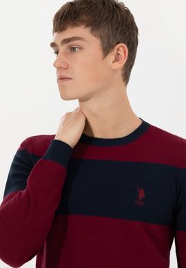 Erkek Bordo Bisiklet Yaka Triko Kazak - 50258073013