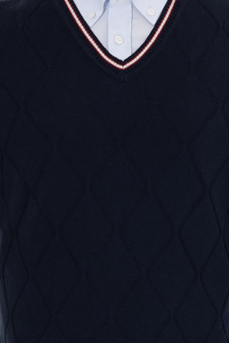 Erkek Lacivert V Yaka Triko Kazak - 50258136005
