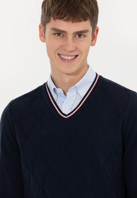 Erkek Lacivert V Yaka Triko Kazak - 50258136005