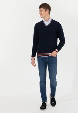 Erkek Lacivert V Yaka Triko Kazak - 50258136005