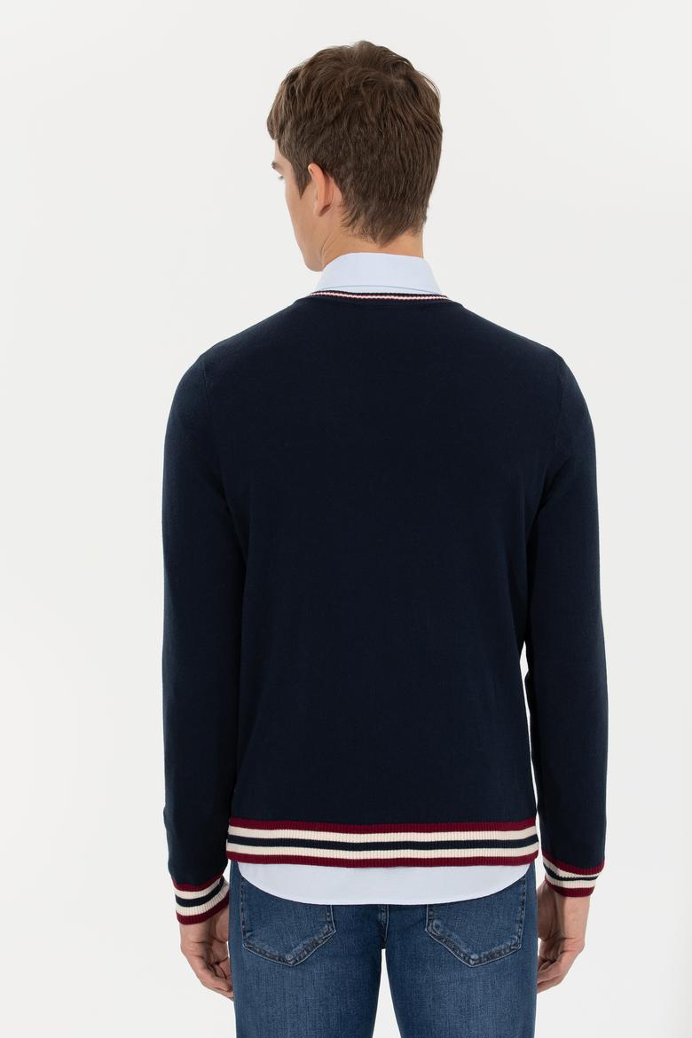 Erkek Lacivert V Yaka Triko Kazak - 50258136005