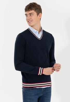 Erkek Lacivert V Yaka Triko Kazak - 50258136005