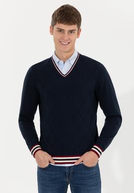Erkek Lacivert V Yaka Triko Kazak - 50258136005