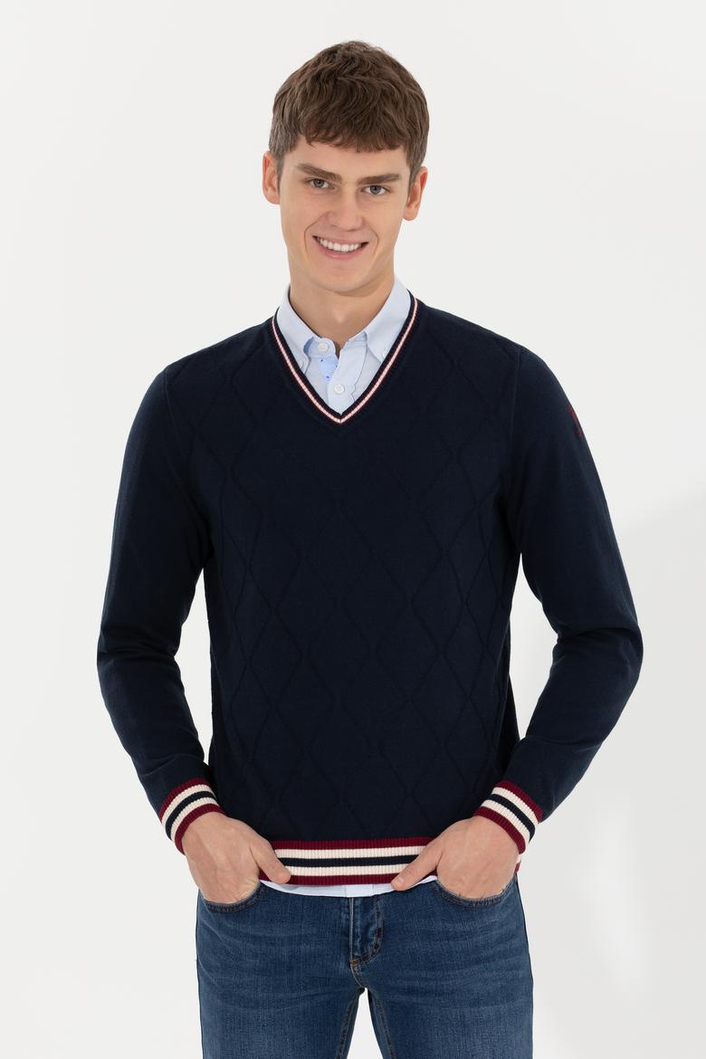 Erkek Lacivert V Yaka Triko Kazak