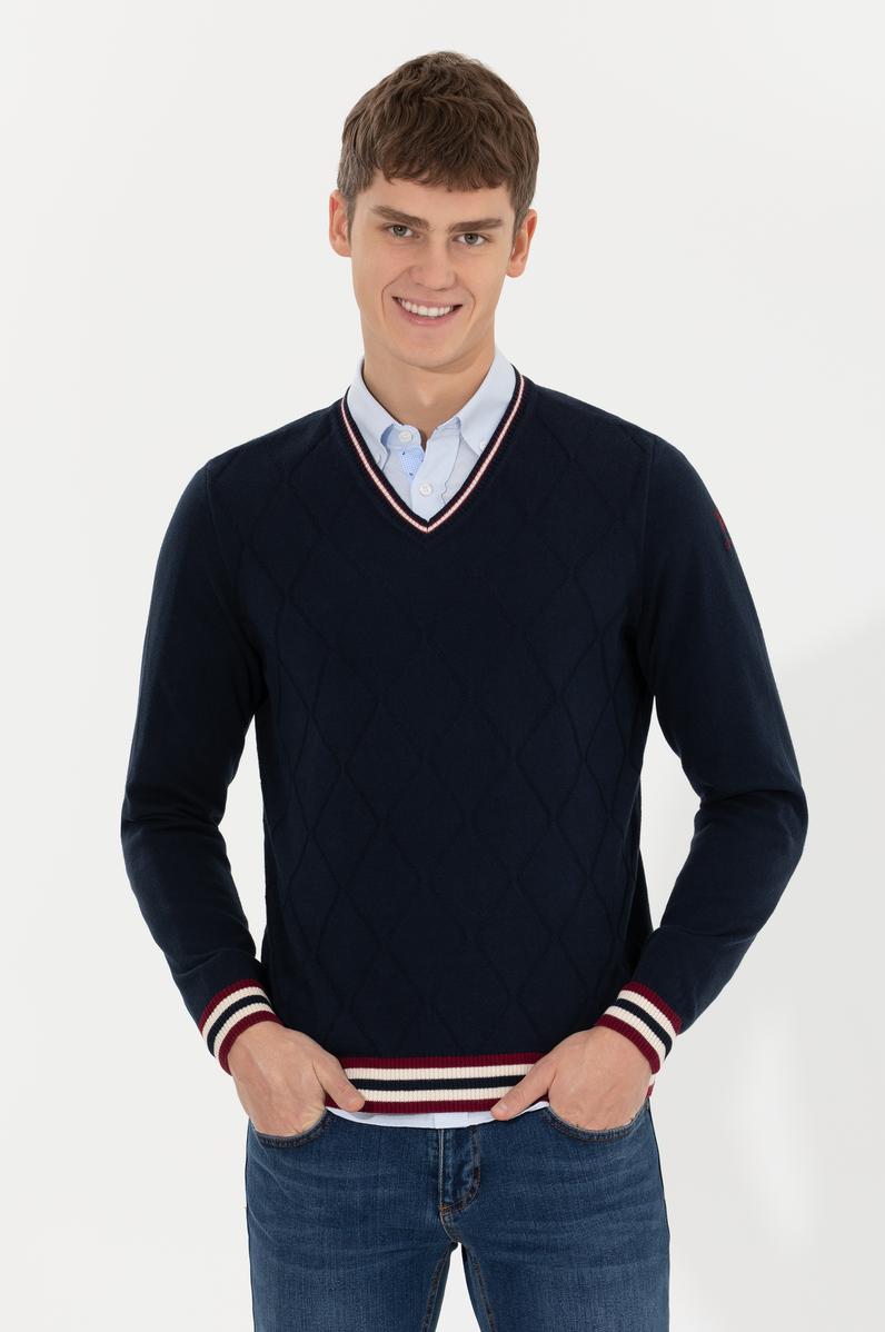 Erkek Lacivert V Yaka Triko Kazak
