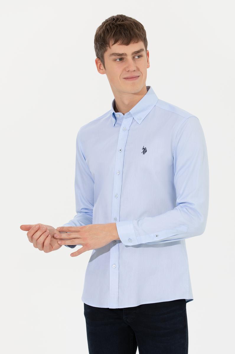 Erkek Açık Mavi Uzun Kollu Basic Gömlek