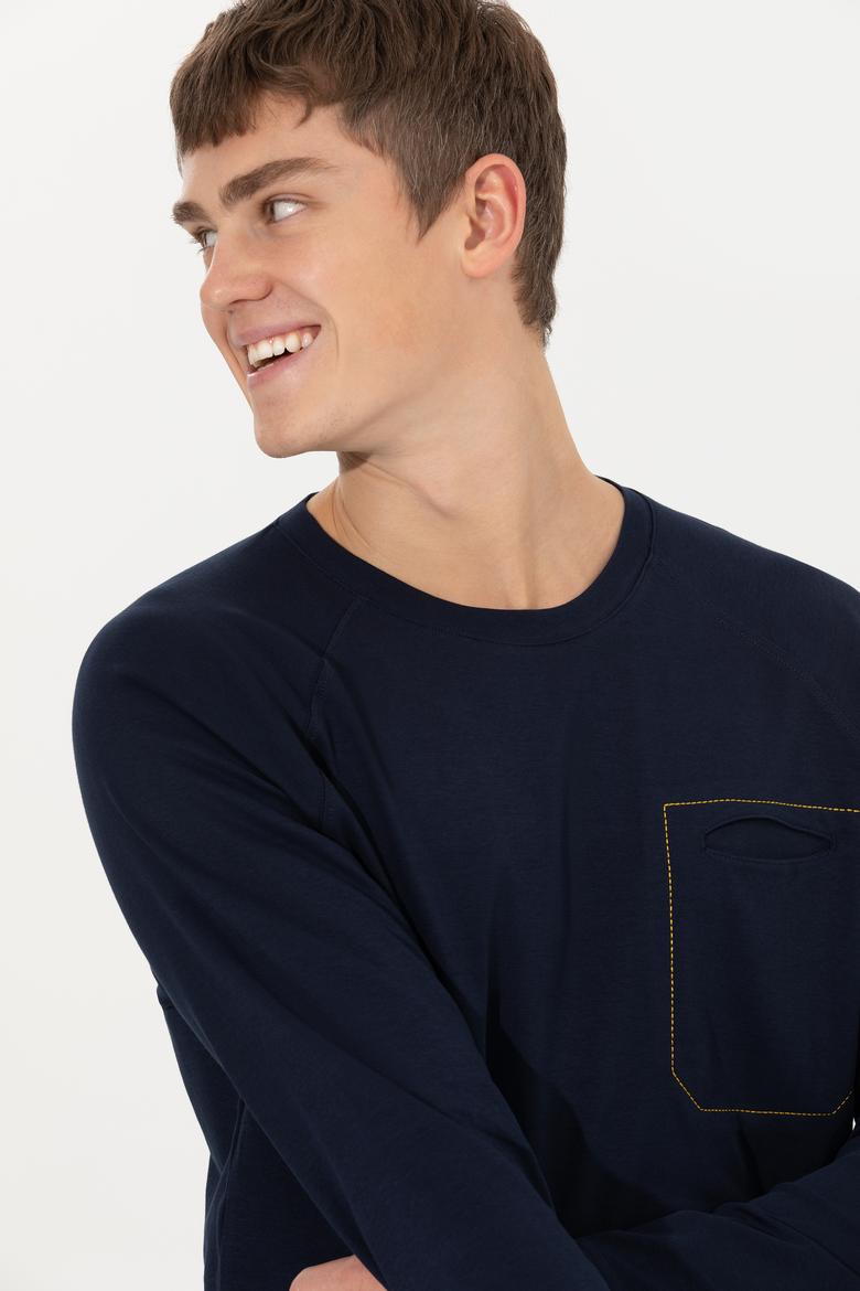 Erkek Lacivert Bisiklet Yaka Sweatshirt - 50256404028