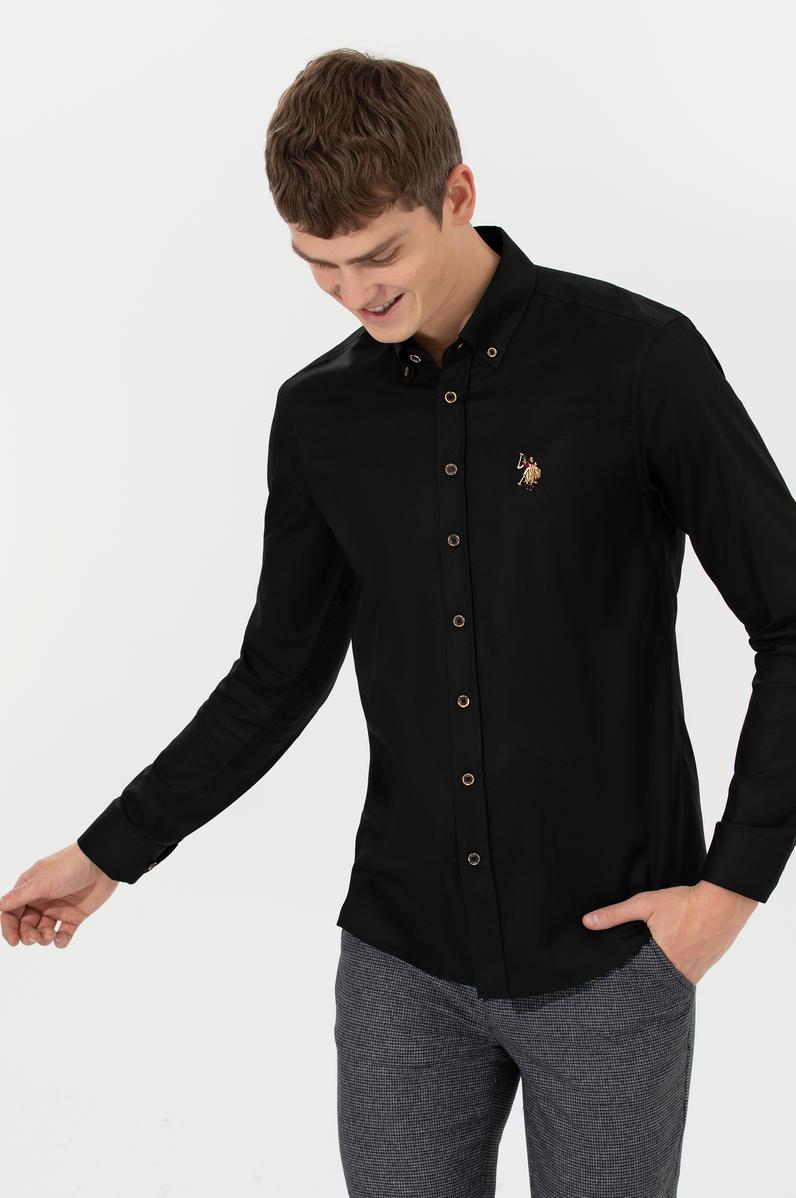 Erkek Siyah Uzun Kollu Basic Gömlek