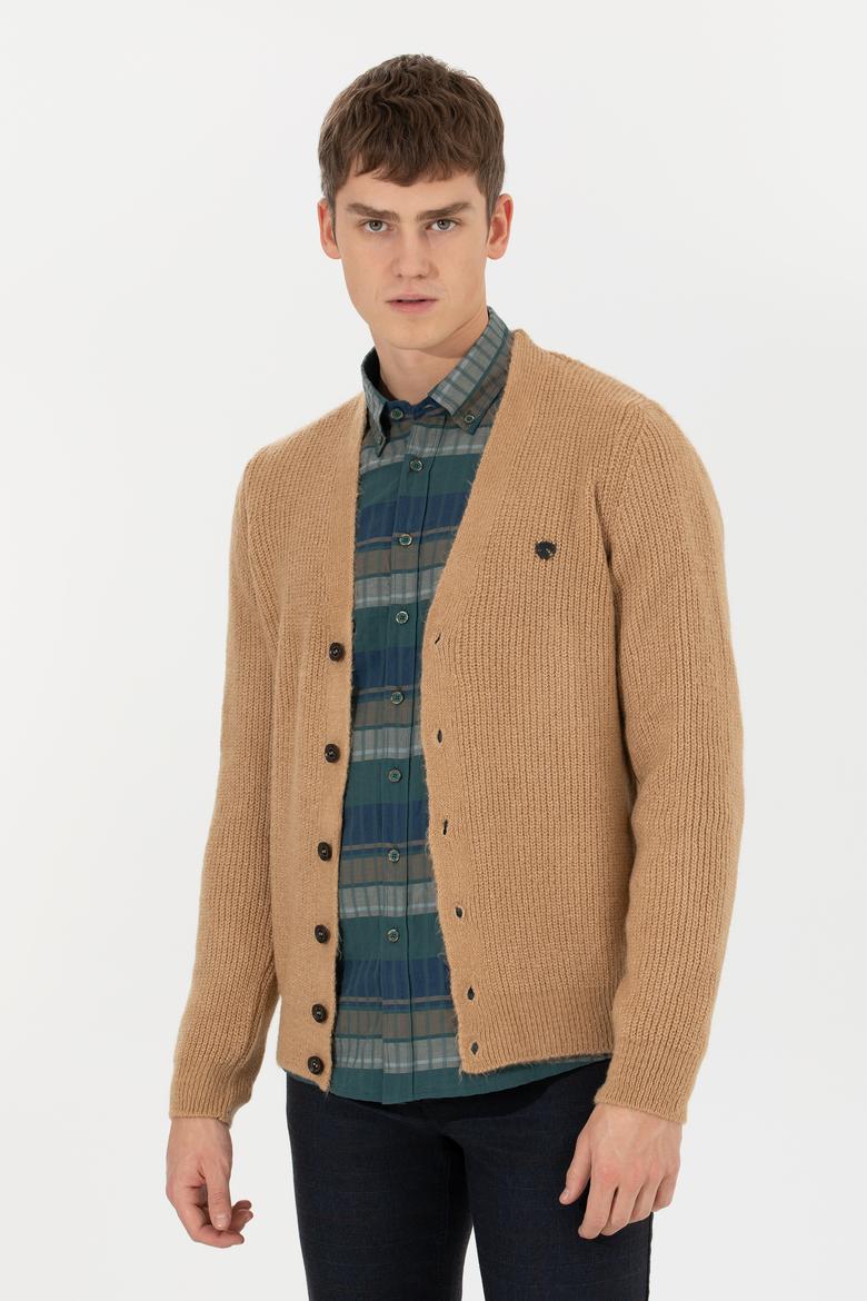 Erkek Camel Melanj Triko Hırka - 50257856026