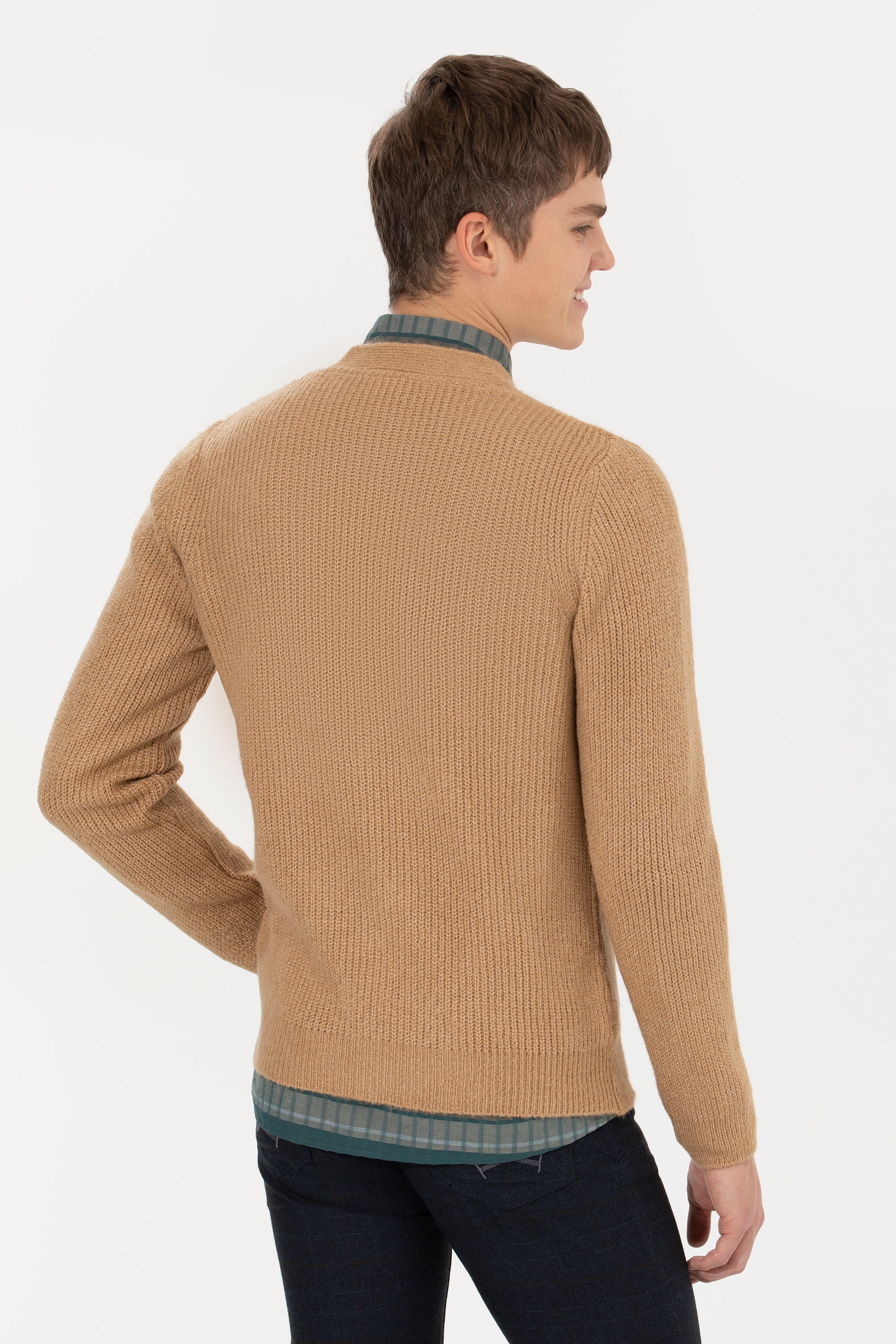 Erkek Camel Melanj Triko Hırka - Image 5