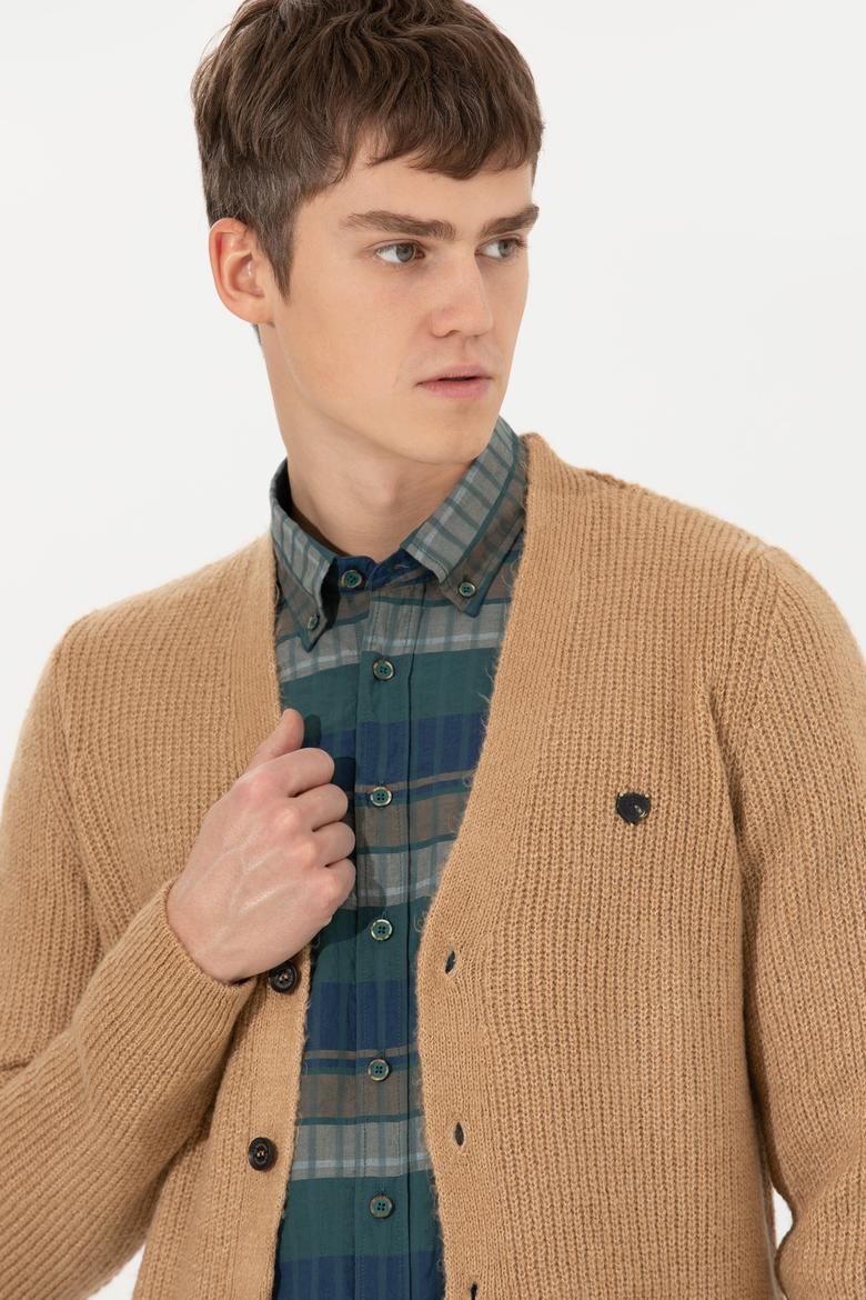 Erkek Camel Melanj Triko Hırka