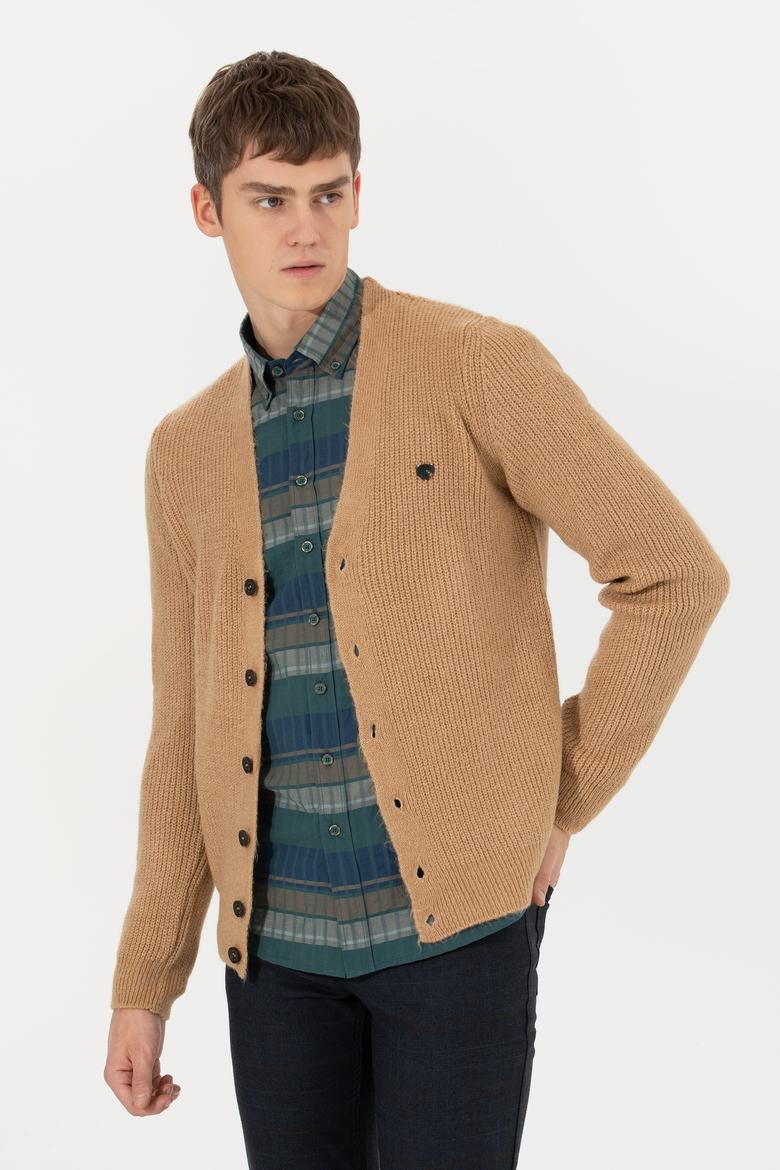 Erkek Camel Melanj Triko Hırka - 50257856026