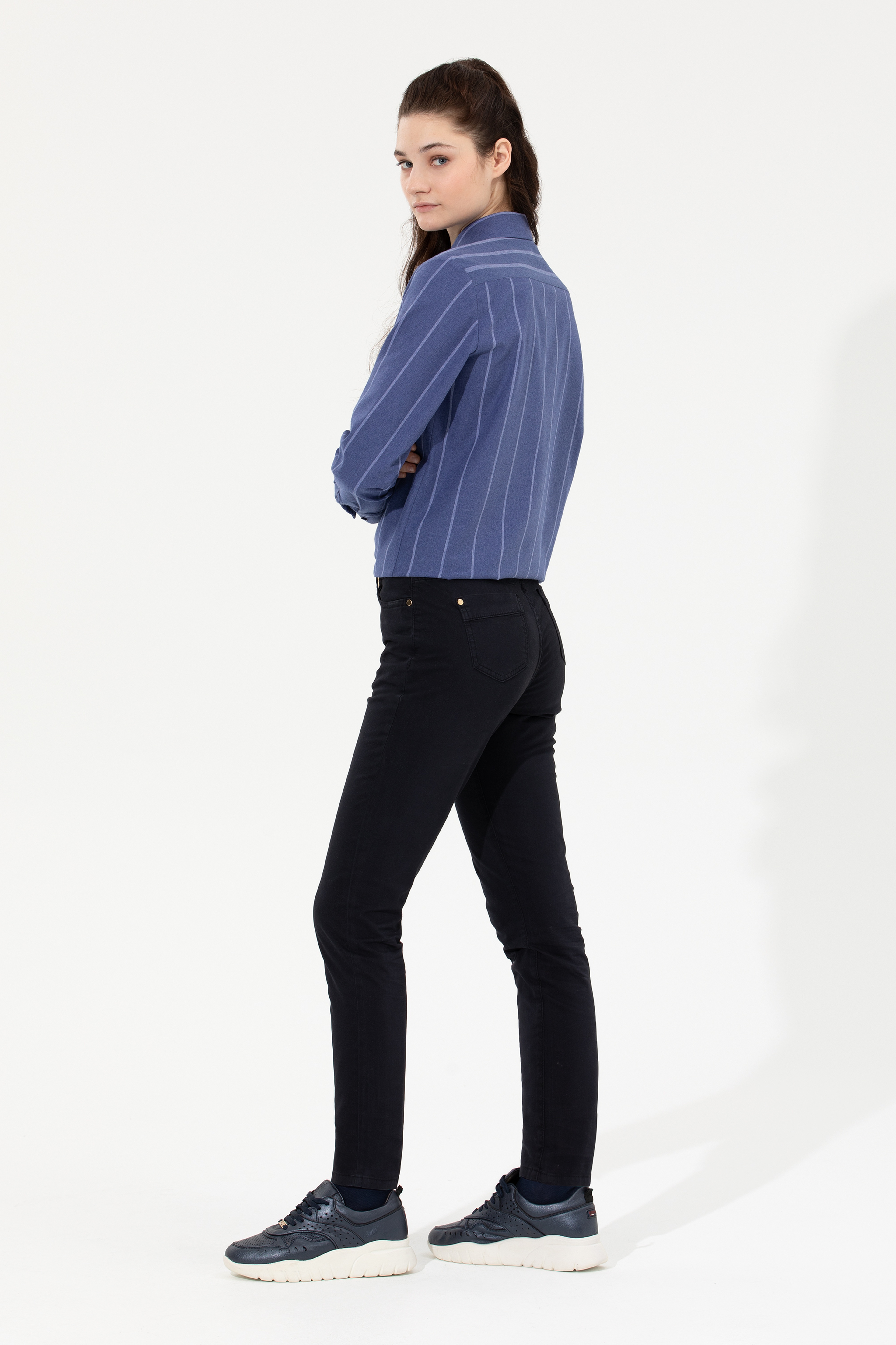 Kadın Lacivert Toothpick Fit Pantolon - Image 4