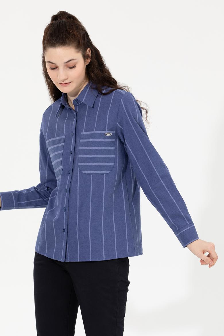 Kadın Mavi Uzun Kollu Gömlek - 50256969002
