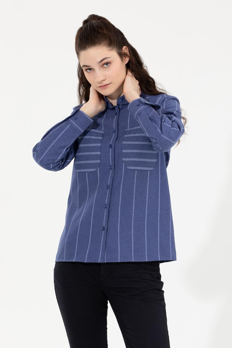 Kadın Mavi Uzun Kollu Gömlek