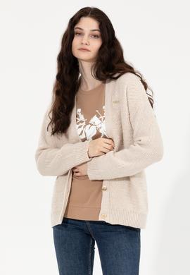 Kadın Krem Melanj Triko Hırka - 50261324021