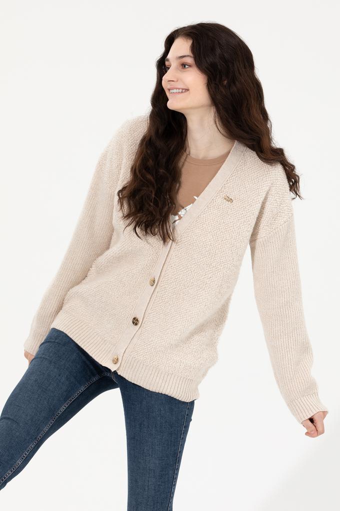 Kadın Krem Melanj Triko Hırka