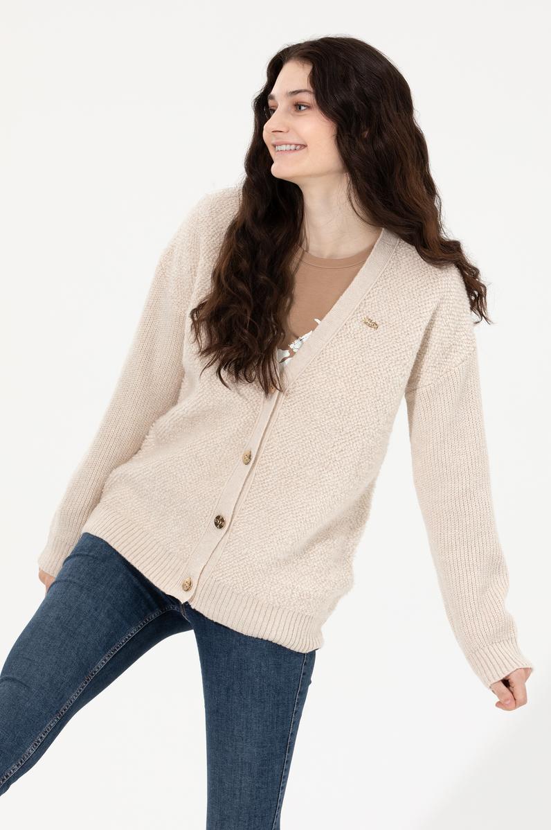 Kadın Krem Melanj Triko Hırka