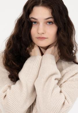 Kadın Krem Melanj Triko Hırka - 50261324021