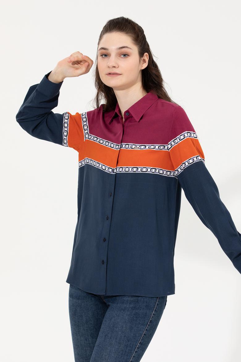 Kadın Lacivert Uzun Kollu Gömlek