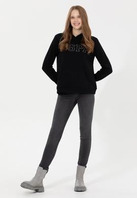 Kadın Siyah Kapüşonlu Basic Sweatshirt - 50261254013