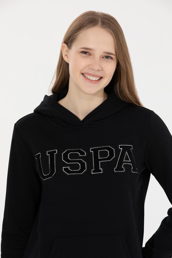 Kadın Siyah Kapüşonlu Basic Sweatshirt