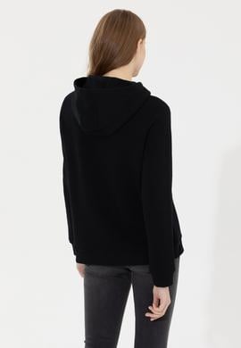 Kadın Siyah Kapüşonlu Basic Sweatshirt - 50261254013