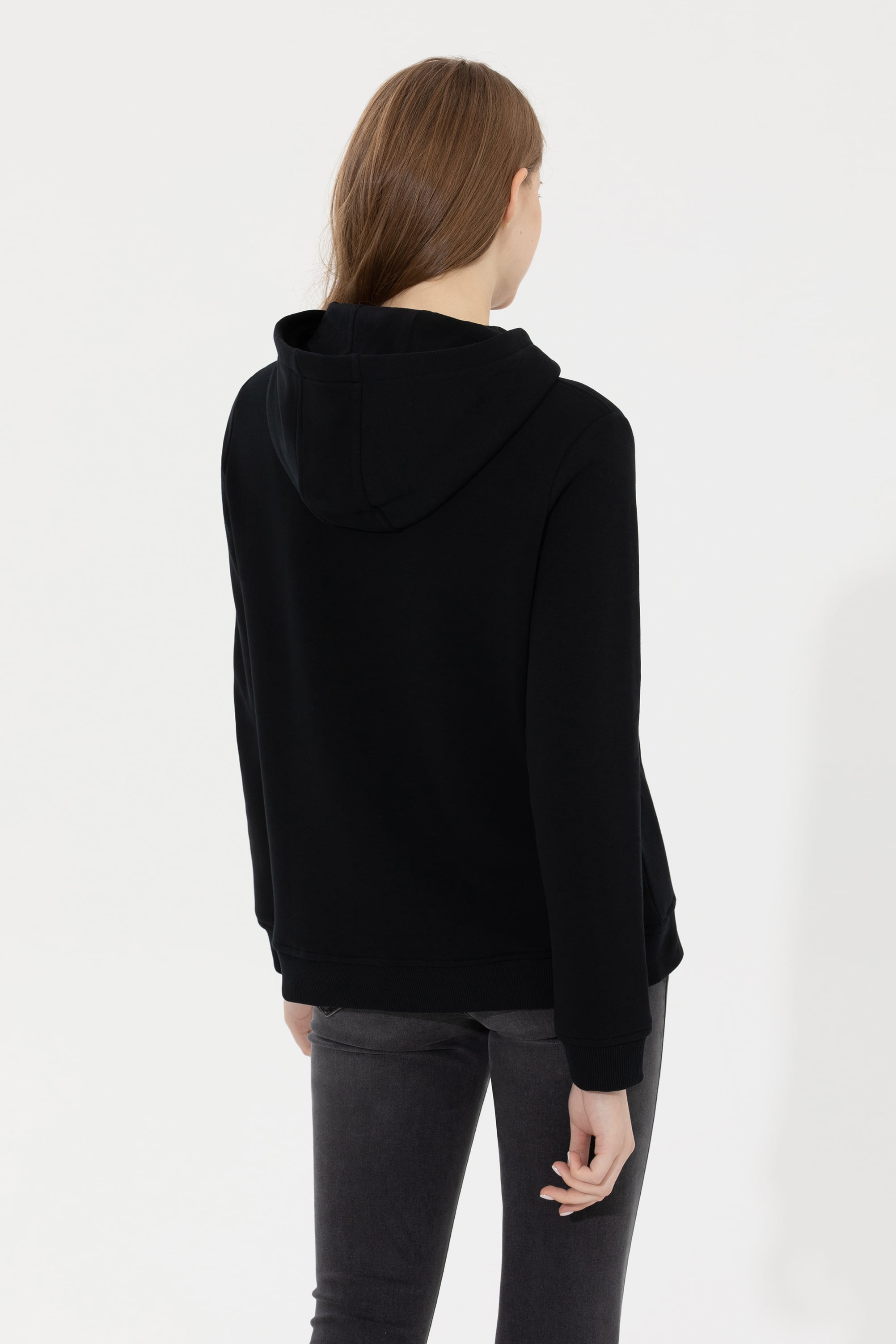 Kadın Siyah Kapüşonlu Basic Sweatshirt