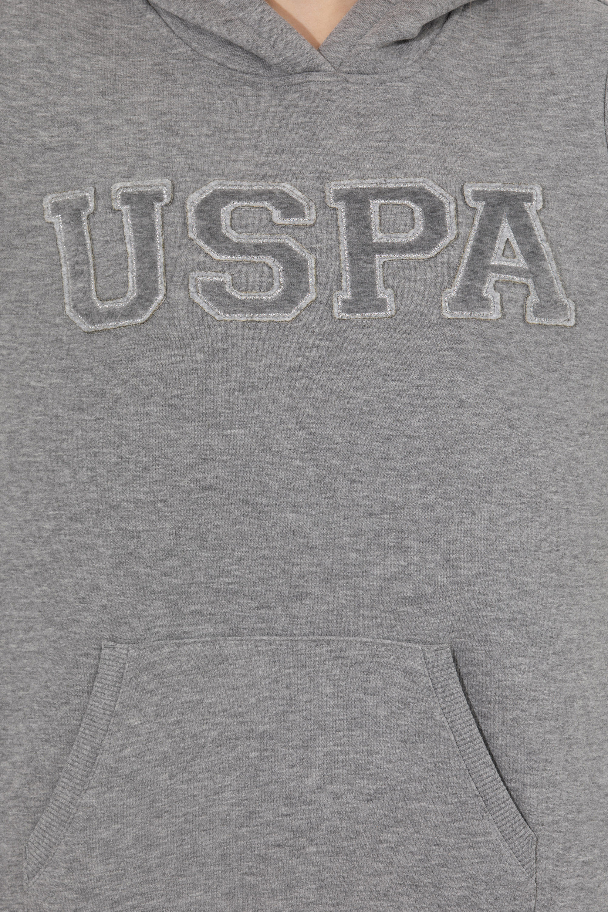 Kadın Gri Melanj Kapüşonlu Basic Sweatshirt - Image 6