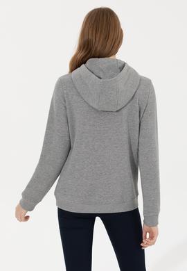 Kadın Gri Melanj Kapüşonlu Basic Sweatshirt - 50261254032
