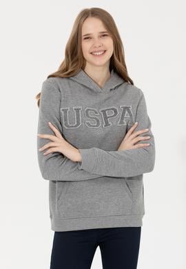 Kadın Gri Melanj Kapüşonlu Basic Sweatshirt - 50261254032
