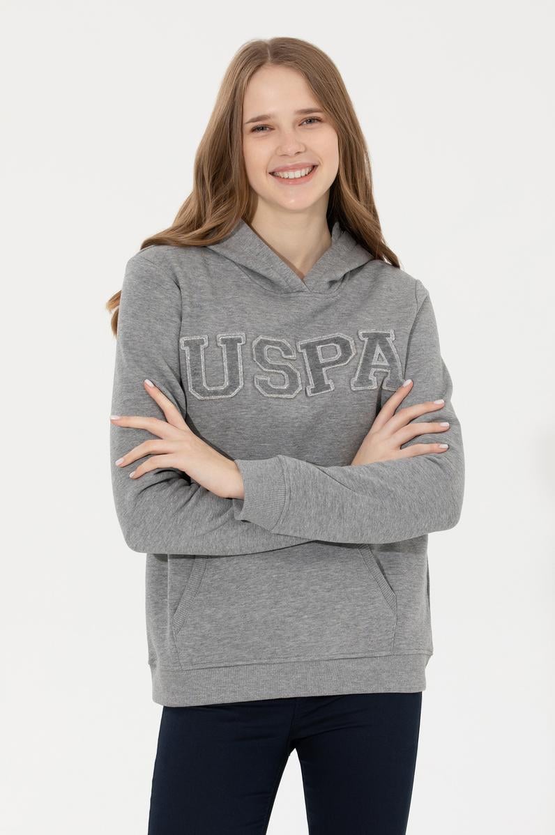 Kadın Gri Melanj Kapüşonlu Basic Sweatshirt