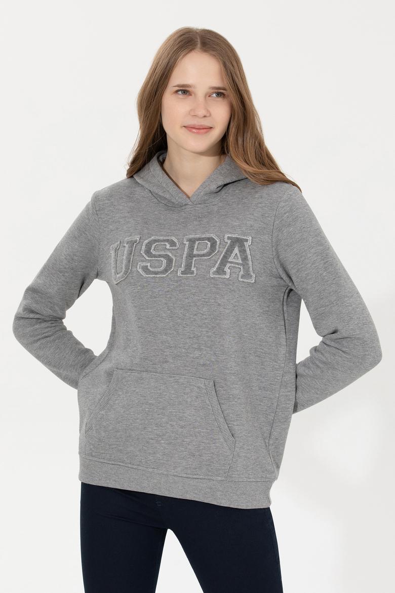 Kadın Gri Melanj Kapüşonlu Basic Sweatshirt - 50261254032