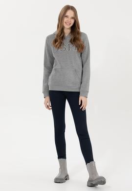 Kadın Gri Melanj Kapüşonlu Basic Sweatshirt - 50261254032