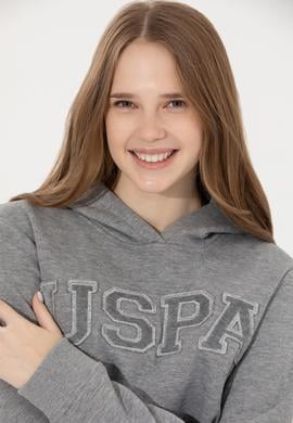 Kadın Gri Melanj Kapüşonlu Basic Sweatshirt - 50261254032