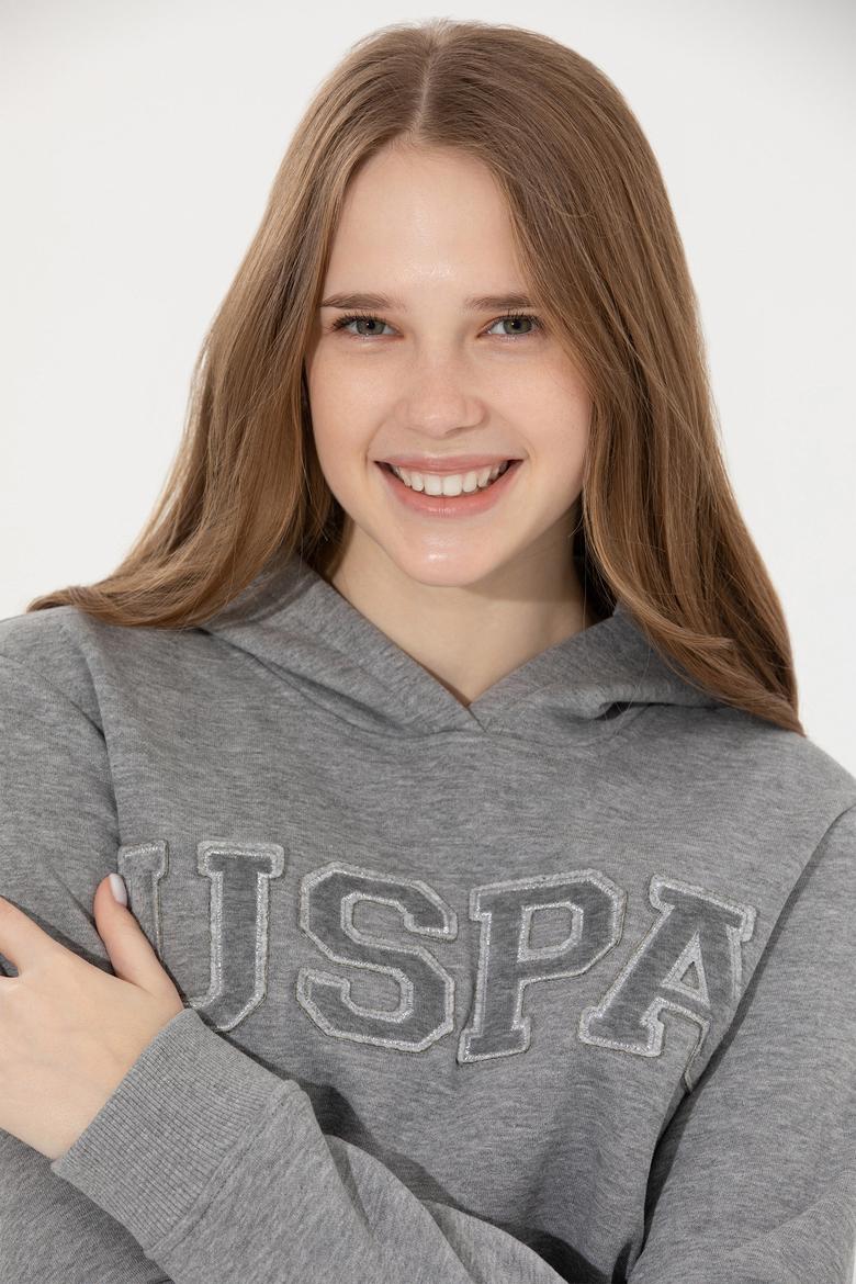 Kadın Gri Melanj Kapüşonlu Basic Sweatshirt - 50261254032