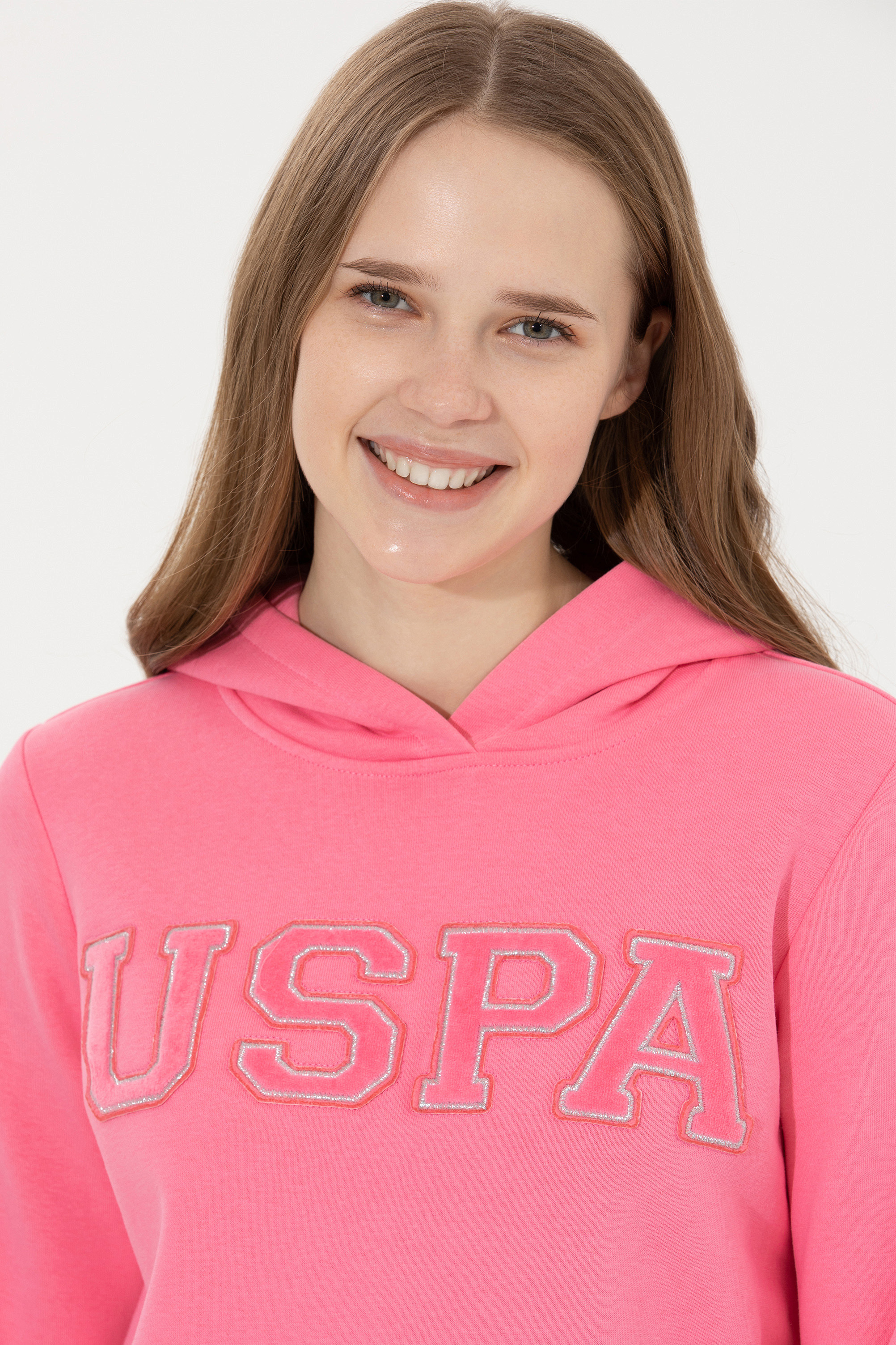 Kadın Pembe Kapüşonlu Basic Sweatshirt - Image 2
