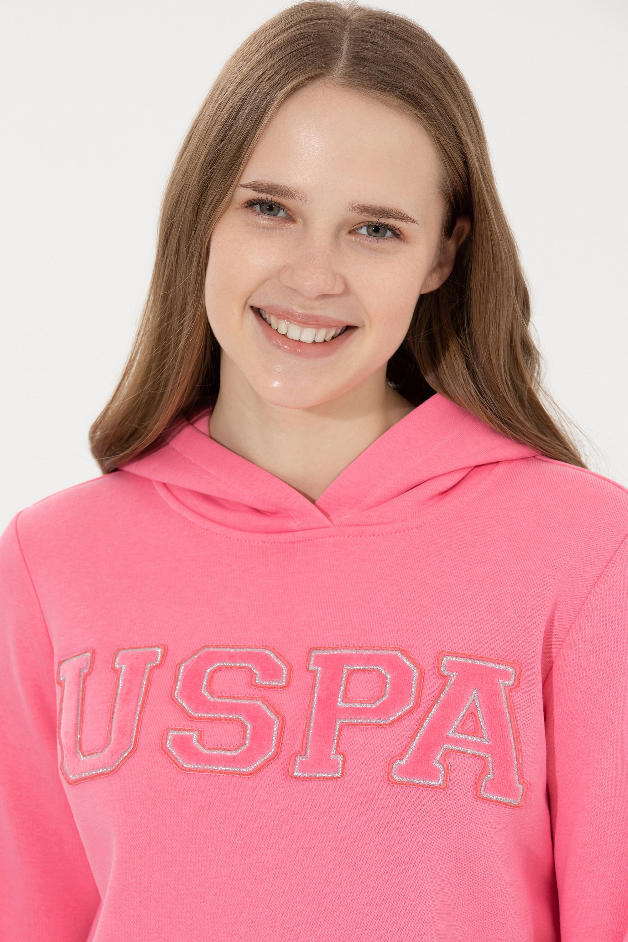 Kadın Pembe Kapüşonlu Basic Sweatshirt