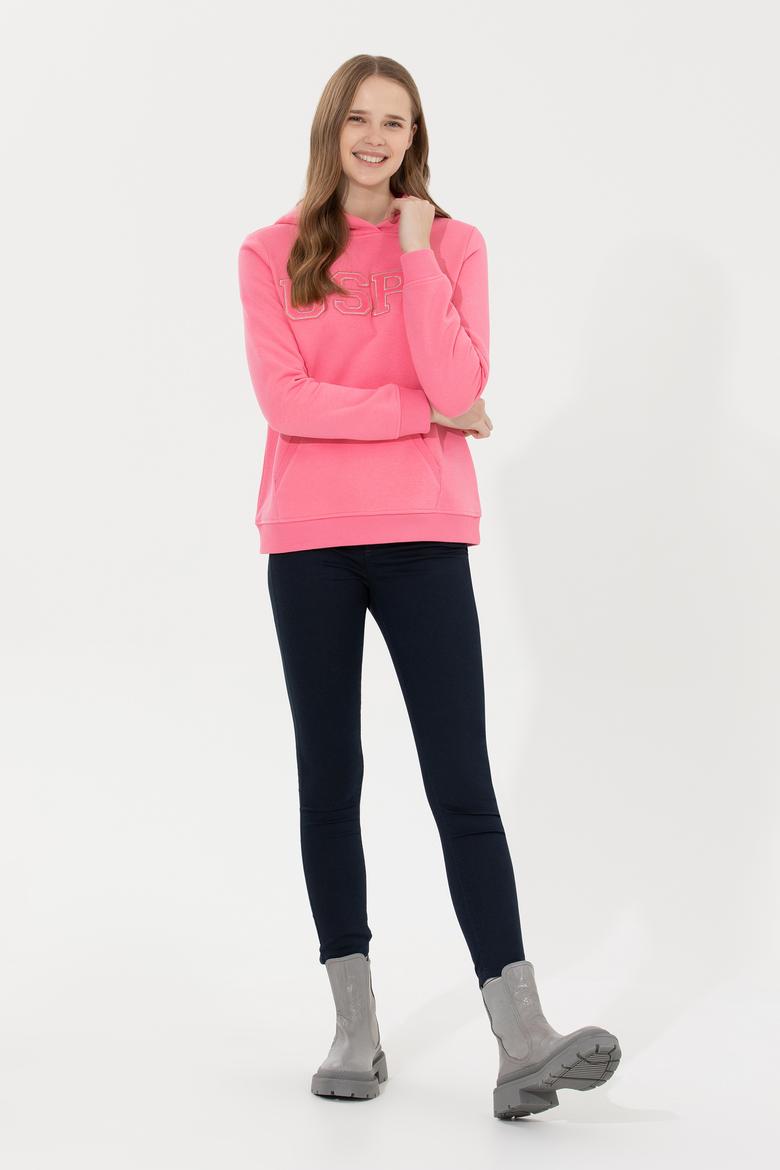Kadın Pembe Kapüşonlu Basic Sweatshirt - 50261254045