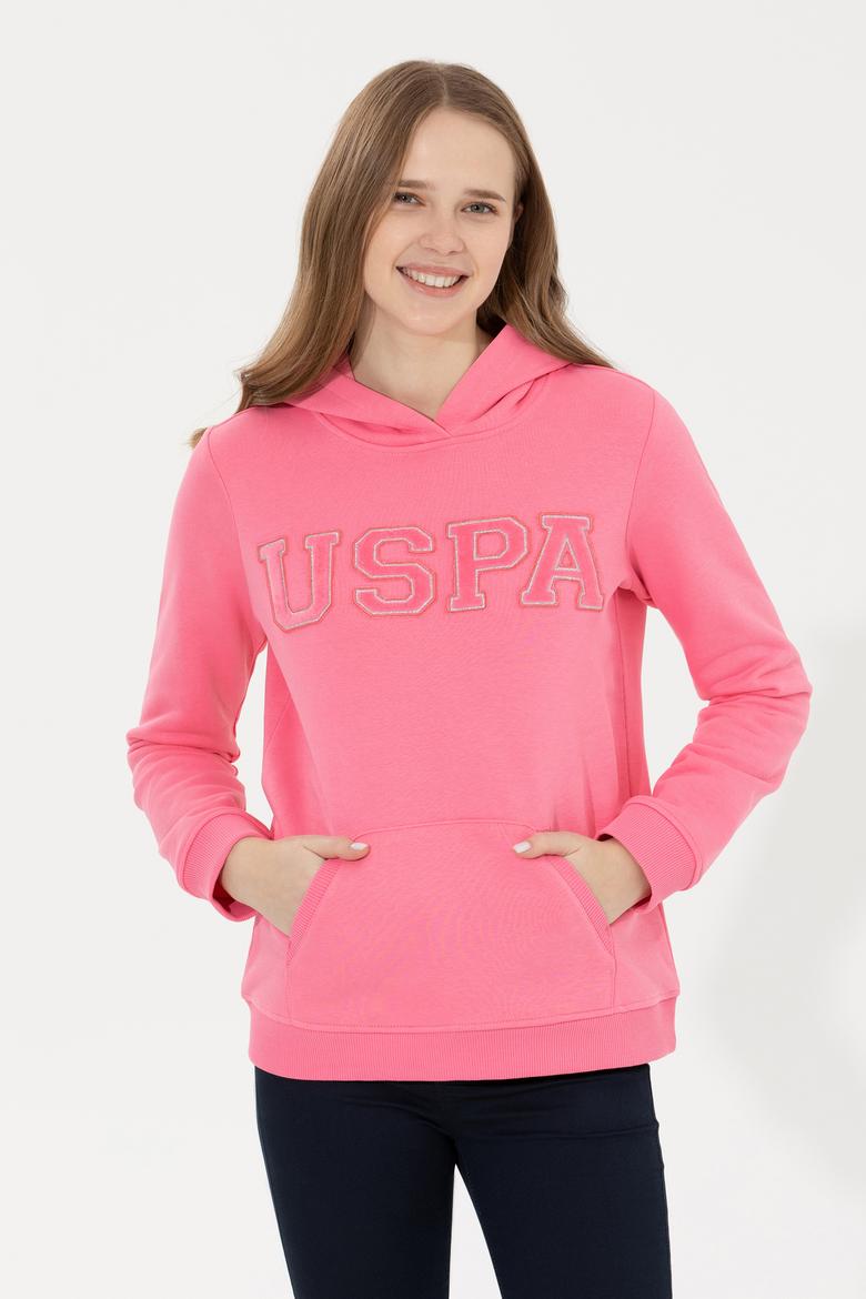 Kadın Pembe Kapüşonlu Basic Sweatshirt