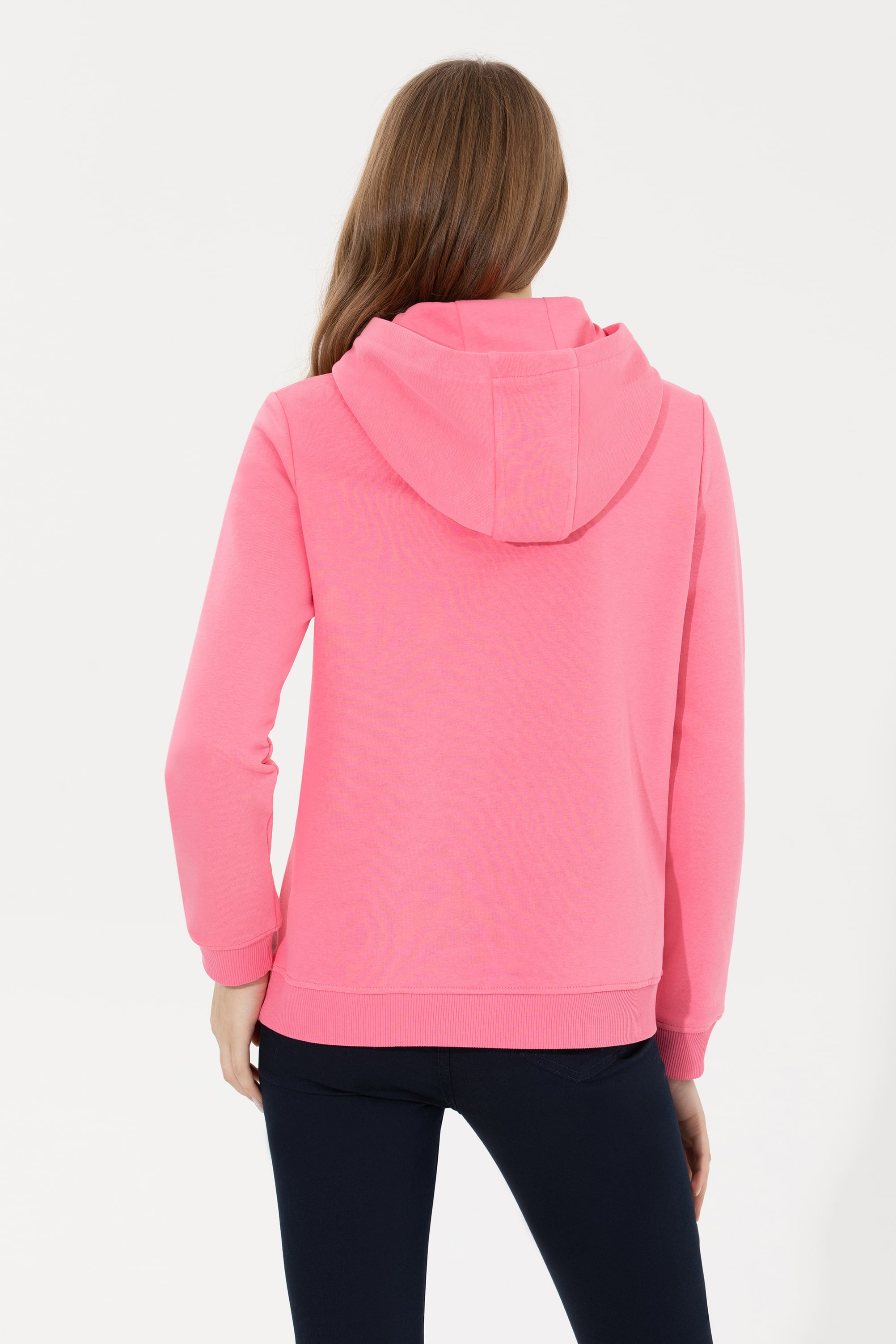 Kadın Pembe Kapüşonlu Basic Sweatshirt - Image 5